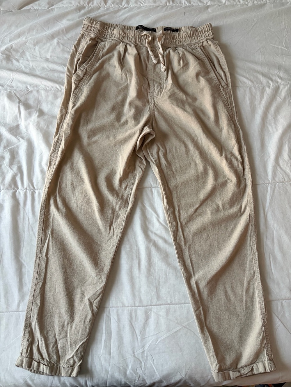 Men's Beige Linen Pants -Large